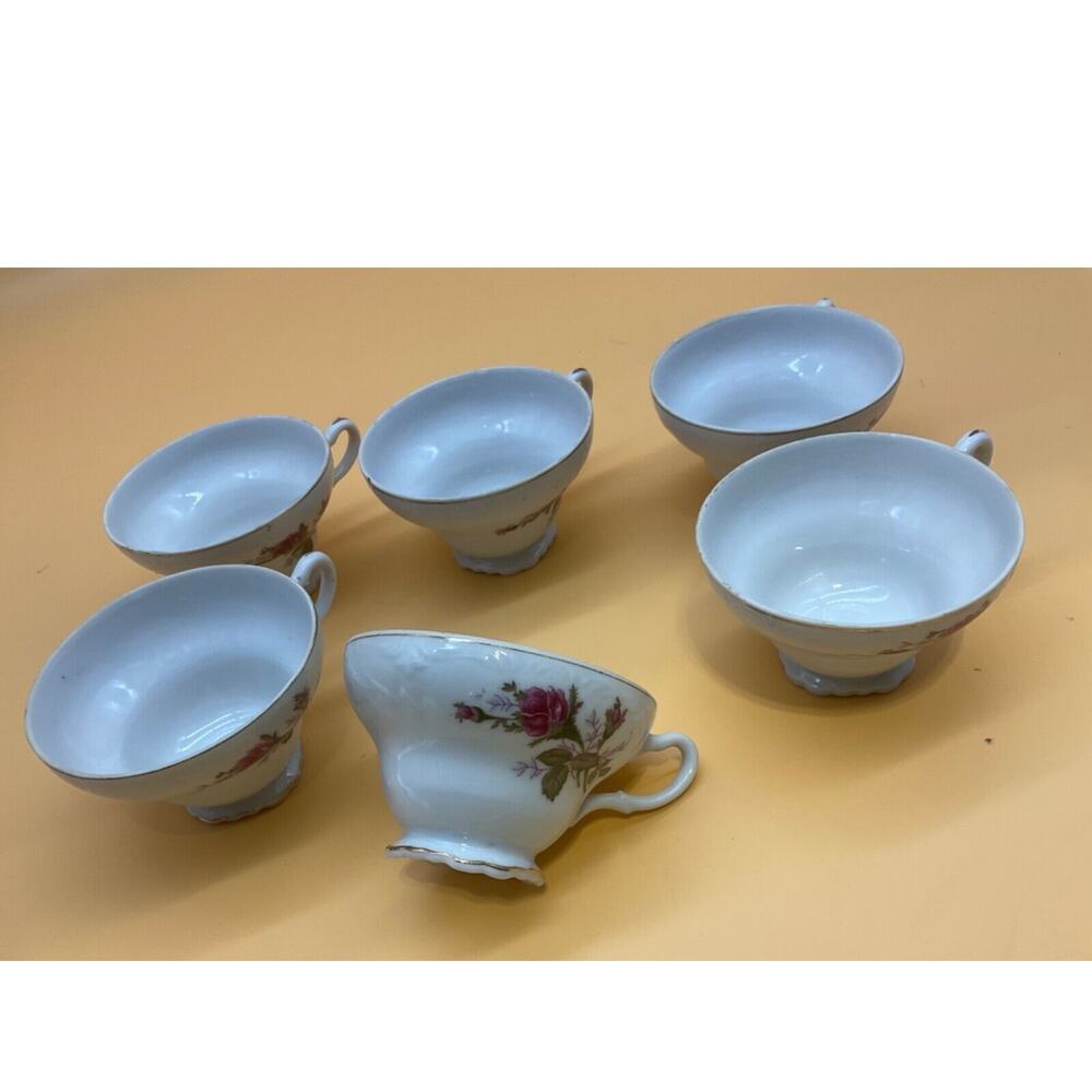 Vintage Japan Pink Roses‎ Gold Trimmed Footed Teacups Set of 6 Cottage Core - Picture 2 of 7
